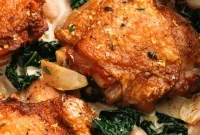 Skillet Chicken with White Beans, Kale & Lemon Garlic Sauce