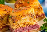 Crispy Reuben Sliders with Swiss, Corned Beef & Tangy Sauce