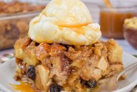 Caramel Apple Bread Pudding Recipe with Warm Cinnamon Sauce