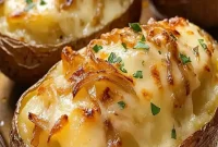 French Onion Stuffed Potatoes with Melty Cheese and Crispy Topping