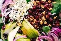 Crisp Pear Salad with Mixed Greens, Goat Cheese & Candied Nuts