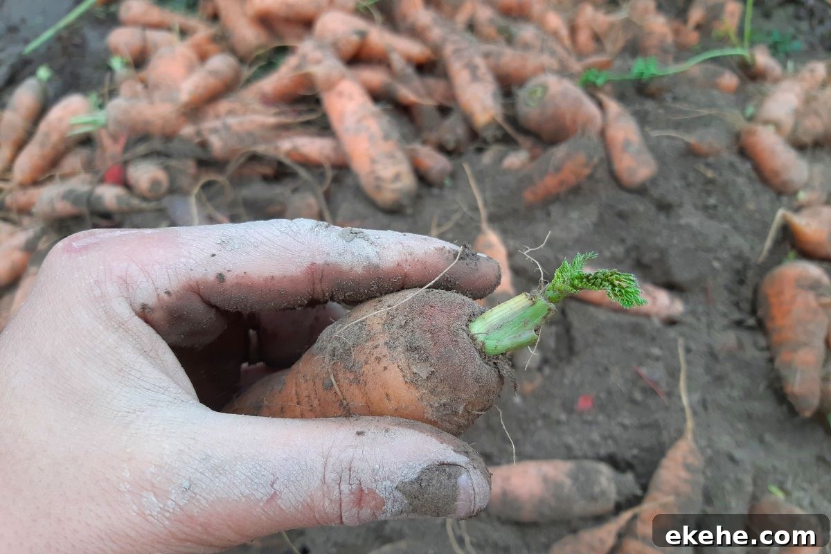 An orange carrots with the green top trimmed within an inch of the root. 