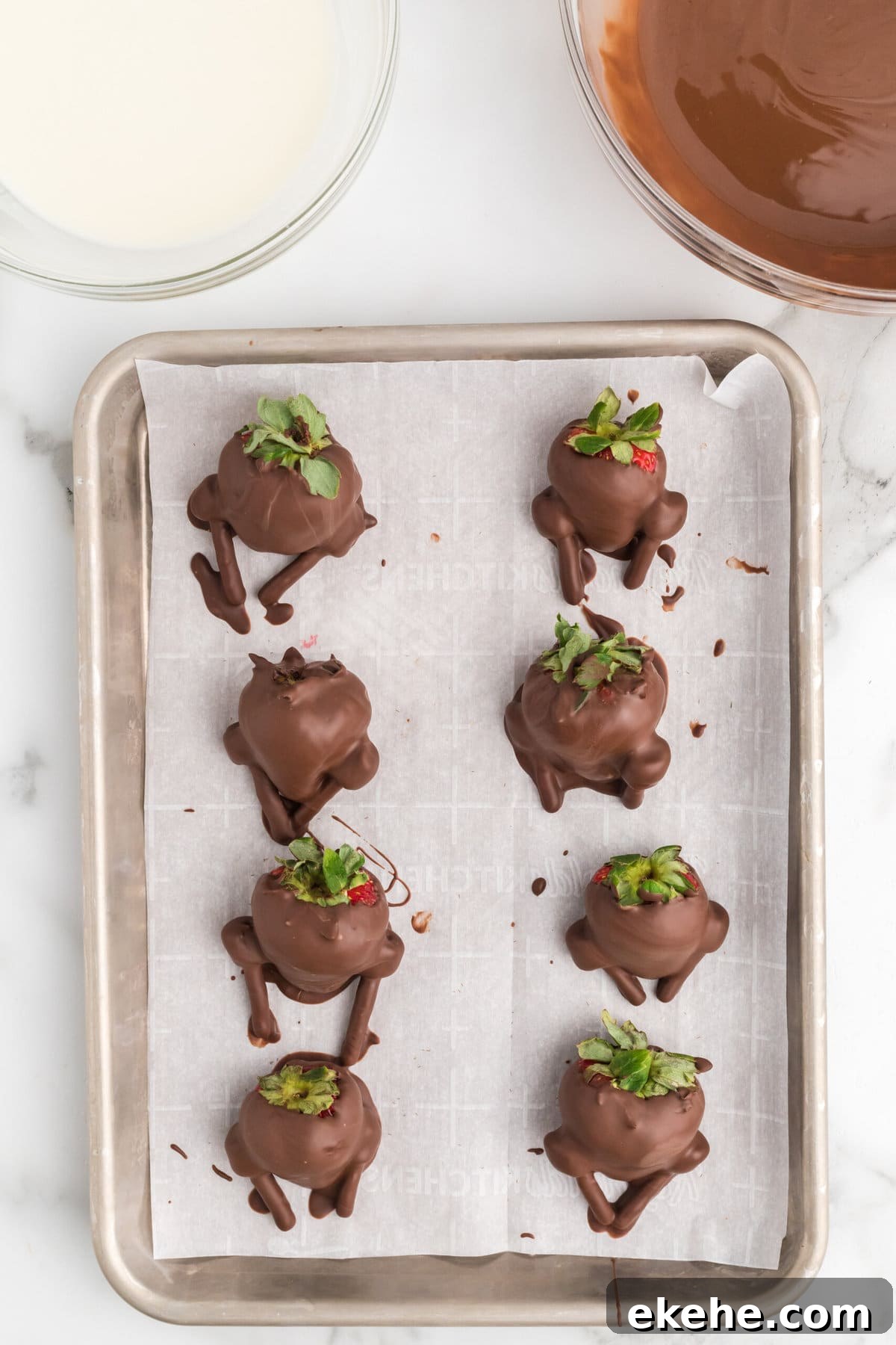 Dipping the turkeys in chocolate.