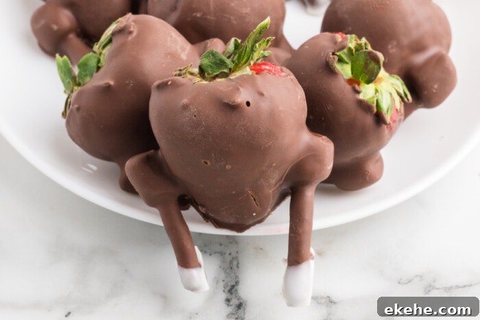 Chocolate-Covered Strawberry Turkey hanging off the plate.