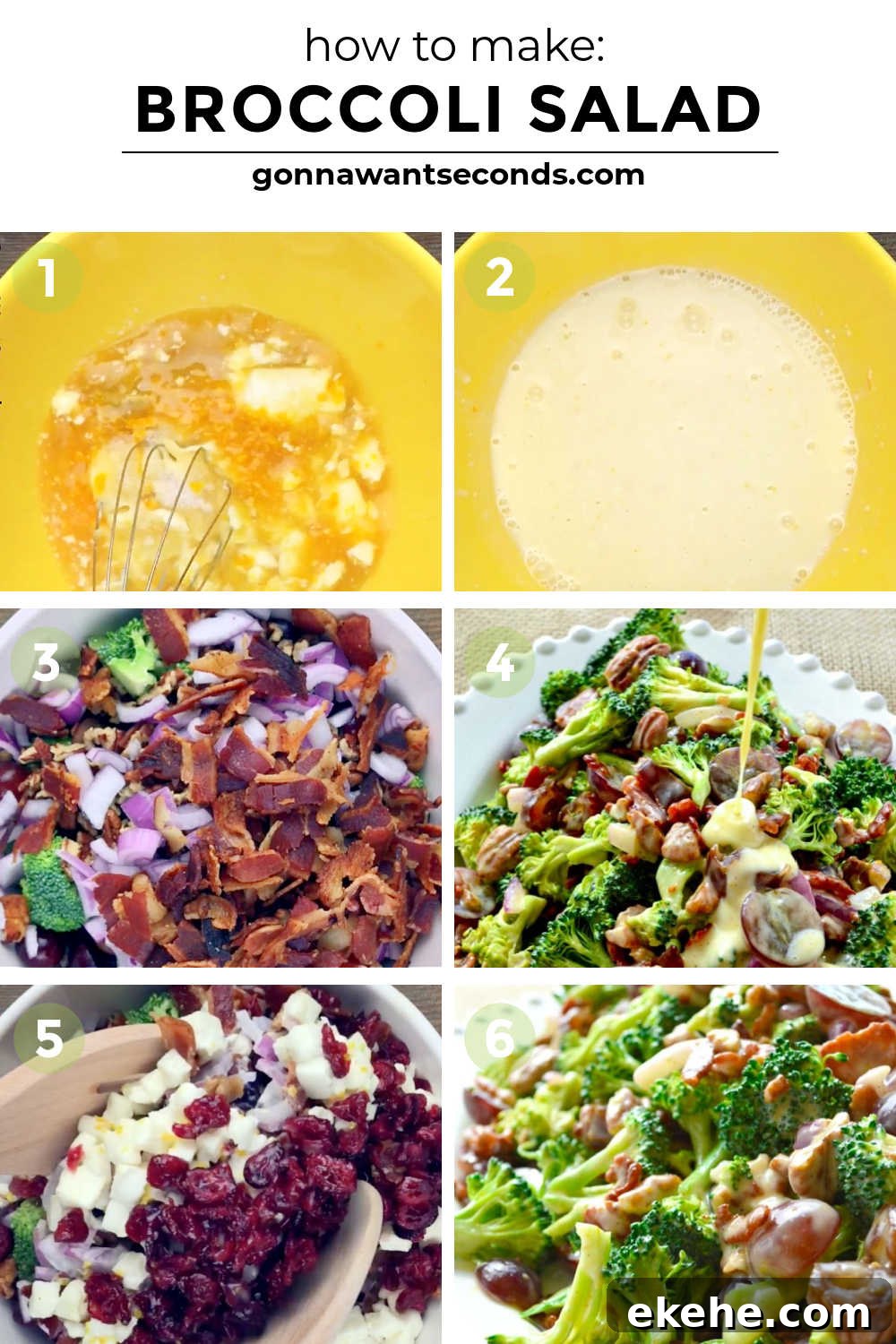 step by step how to make broccoli salad recipe with bacon
