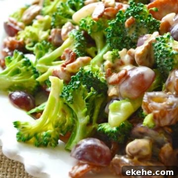 Broccoli Salad in an oval serving plate