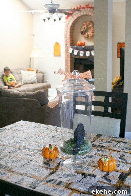 Pumpkin decorations and ready-for-Halloween preparations