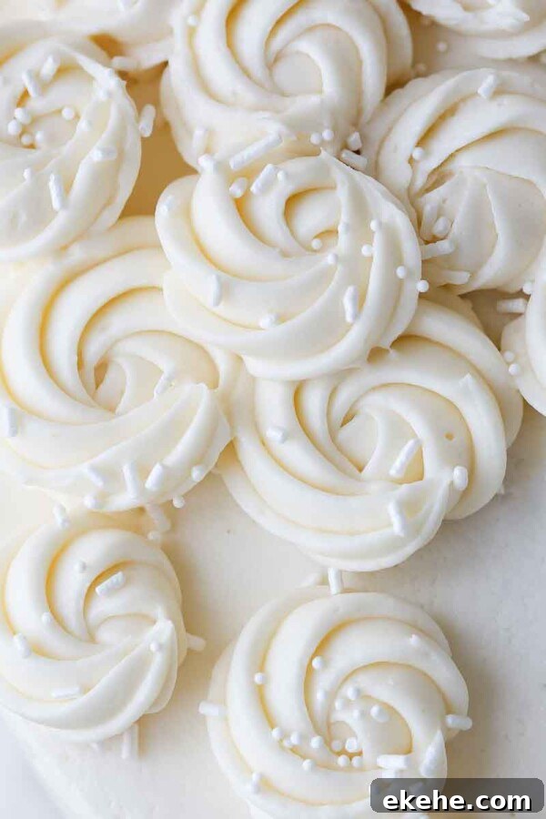 detailed view of rosettes piped with american buttercream.