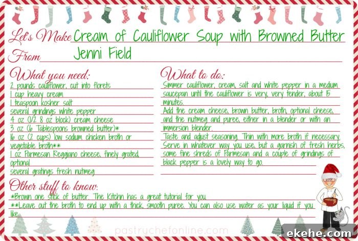 Cream of Cauliflower Soup Recipe card.