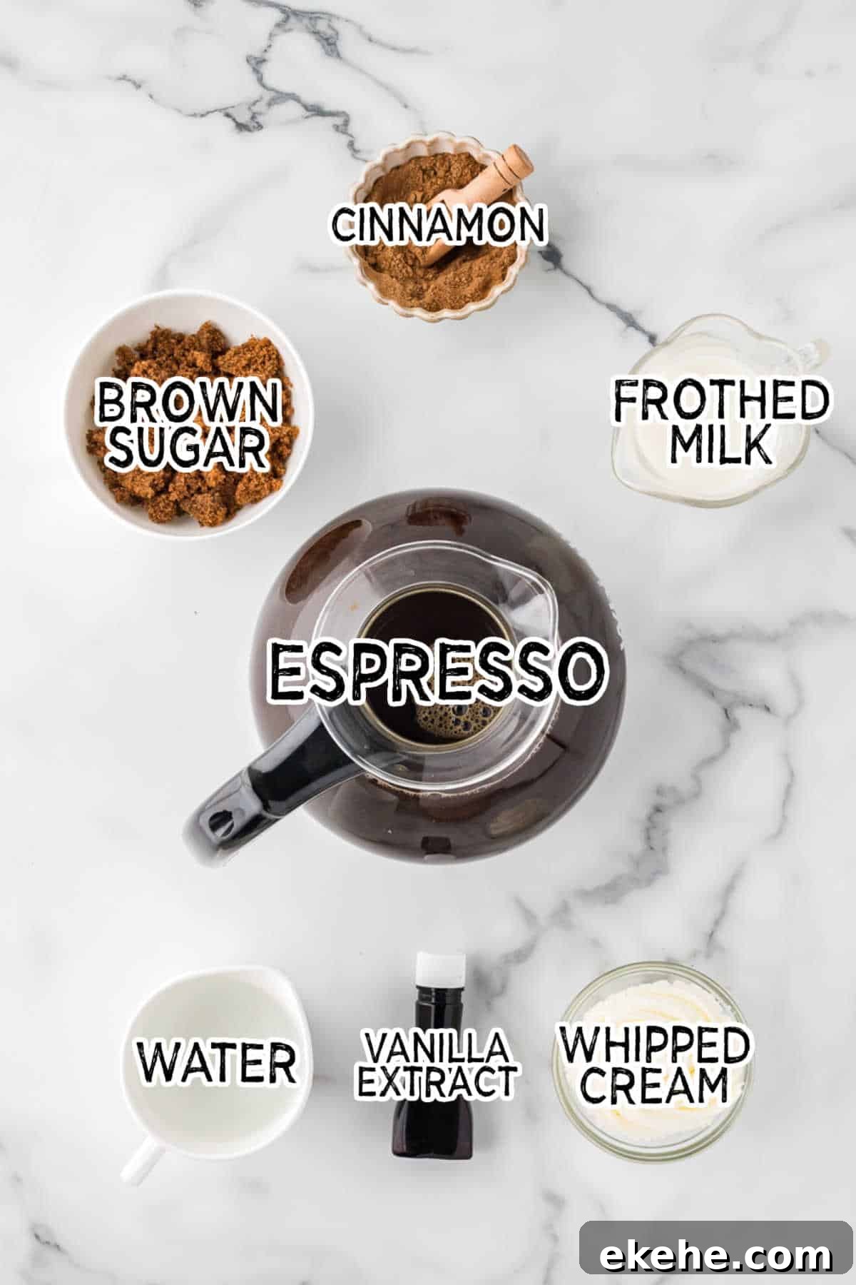 Ingredients on a white marble counter.