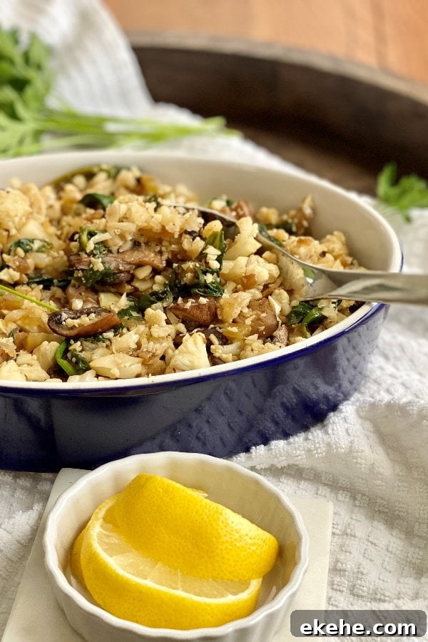 cauliflower rice pilaf with spinach