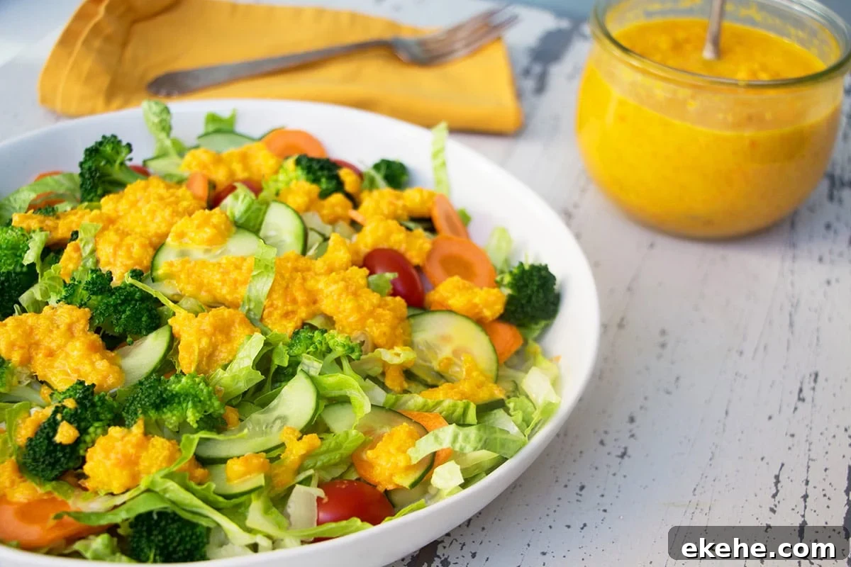 Salad on white plate topped with Japanese restaurant-style dressing.