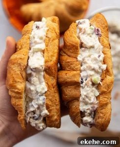 overhead shot of hand holding two croissant sandwiches