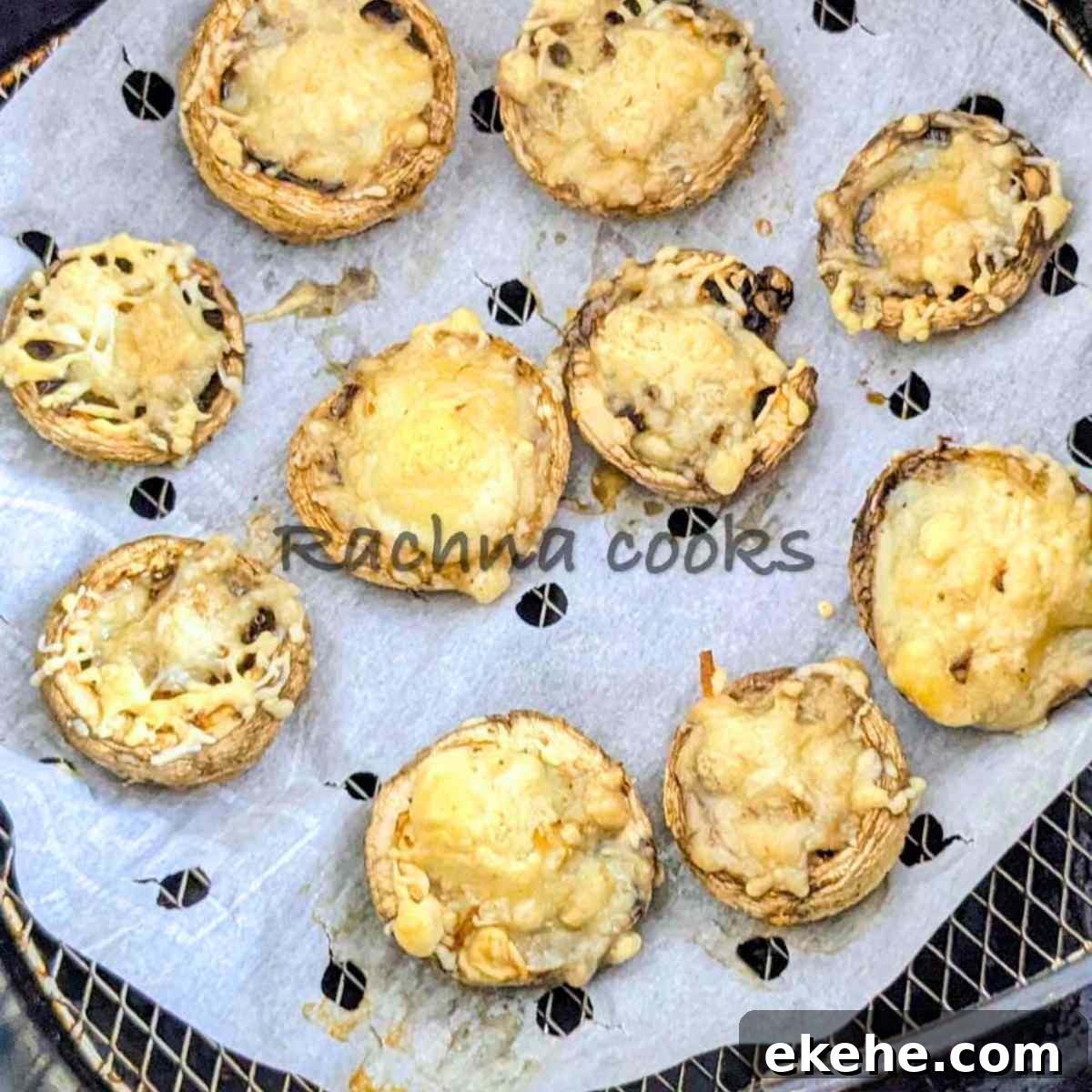 Cooked air fryer stuffed mushrooms