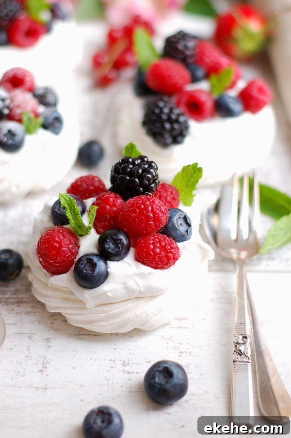 Berry Pavlovas made with aquafaba
