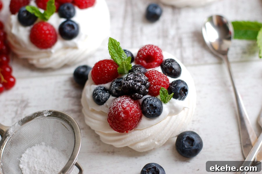 Vegan Berry Pavlovas made with aquafaba