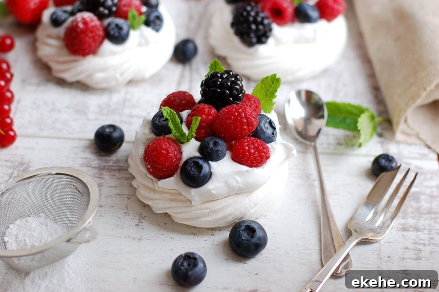 Vegan Berry Pavlovas made with aquafaba