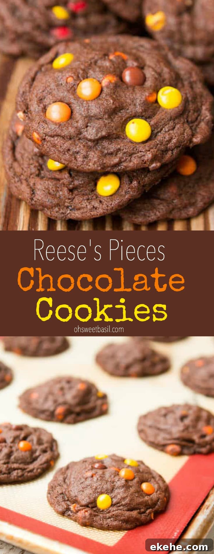 A stack of the best Chocolate Reese’s Pieces Cookies