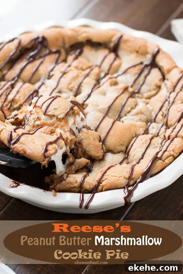 Reese's Peanut Butter Marshmallow Cookie Pie is our family's new favorite dessert ohsweetbasil.com