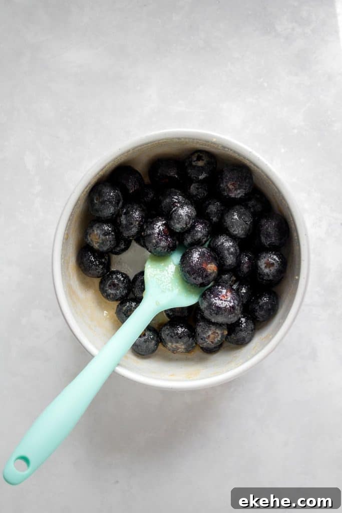 Blueberries mixed with lemon juice and brown sugar.