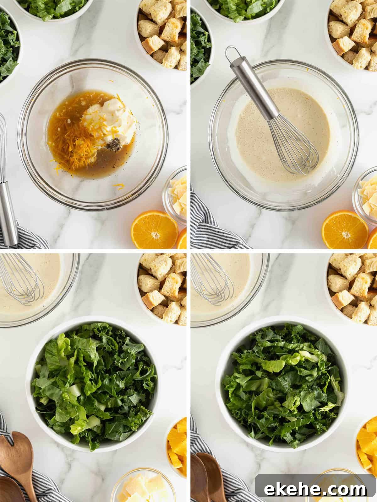 Steps to make citrus caesar salad.