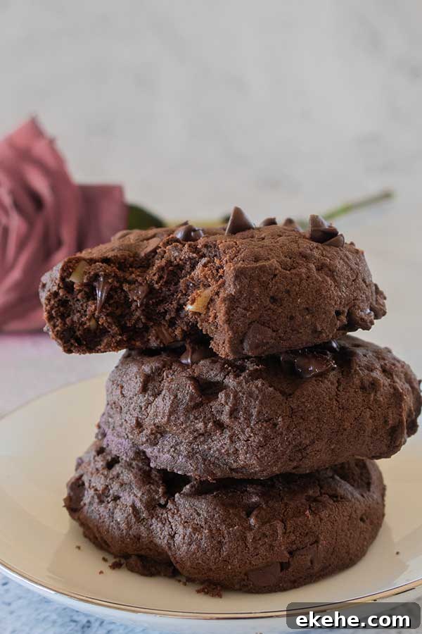 3 stacked brownie cookies