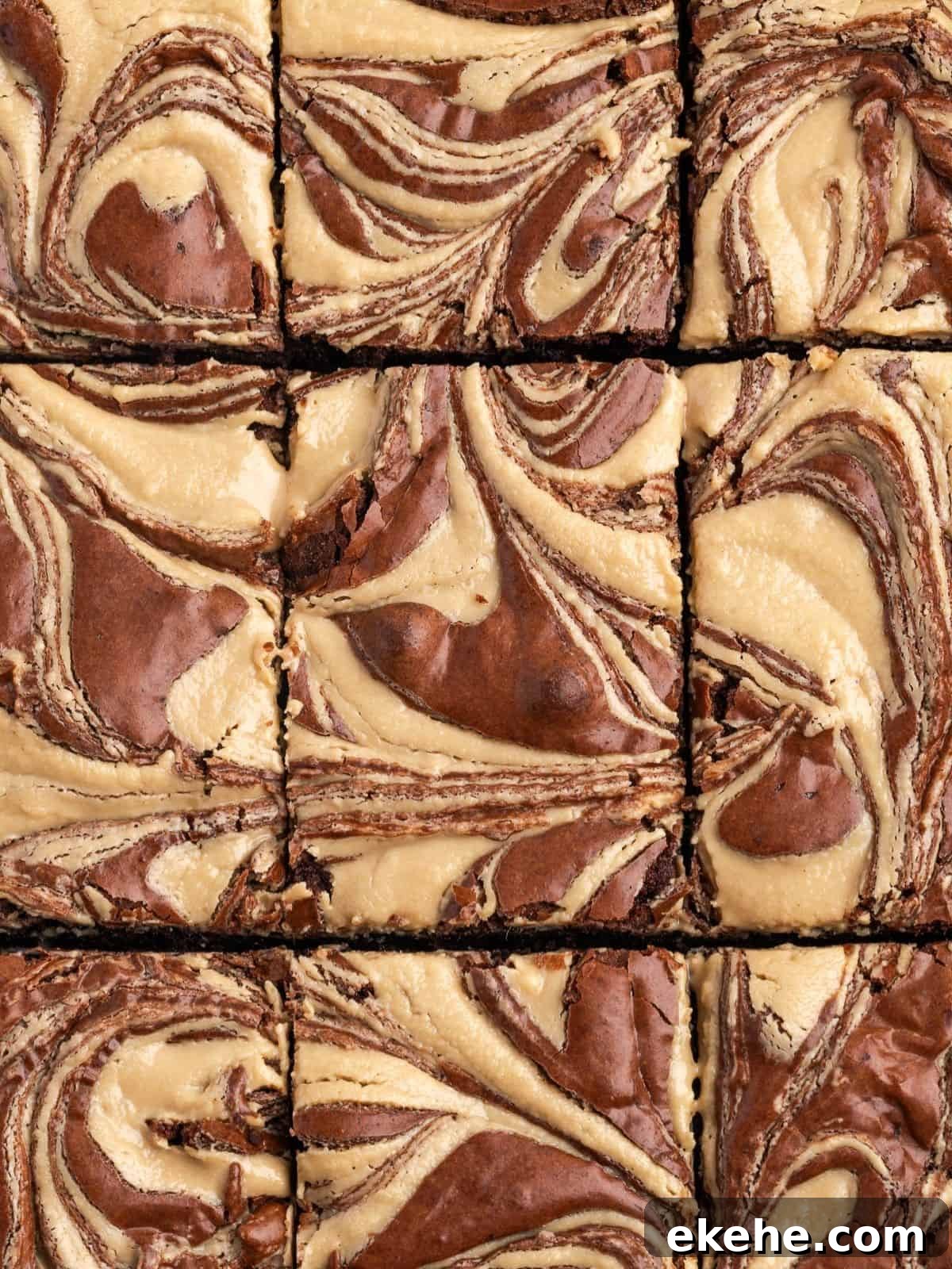 Sliced Tahini Brownies with a tahini and sugar swirl.
