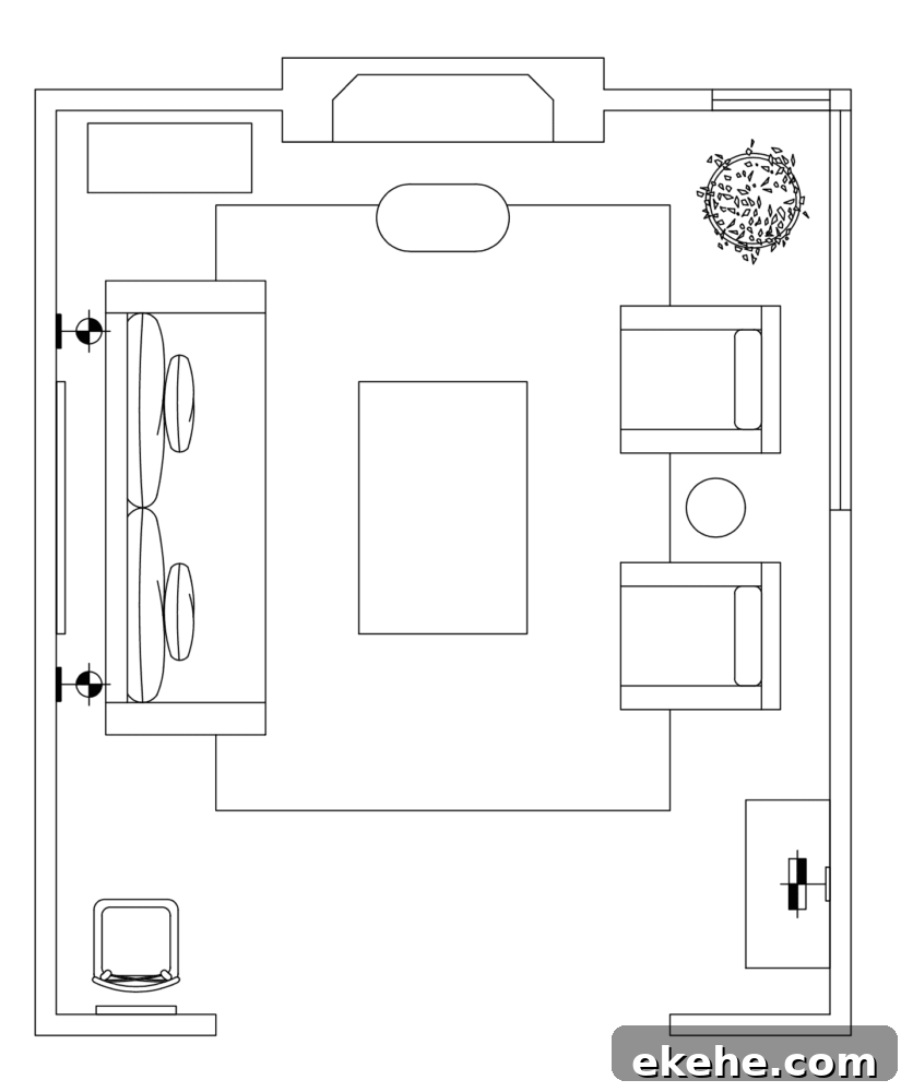 A floor plan with furniture shown