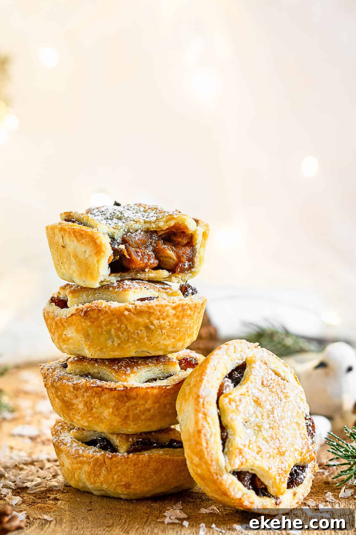 Mini Mincemeat Pies stacked on top of each other. 