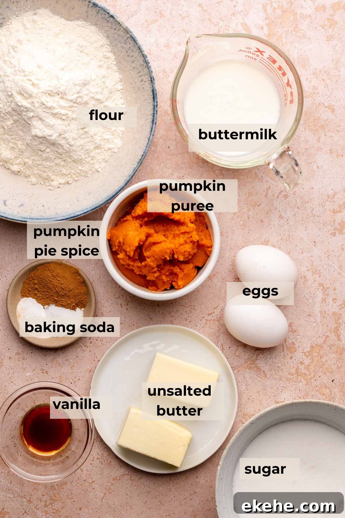Ingredients for pumpkin spice latte cake.