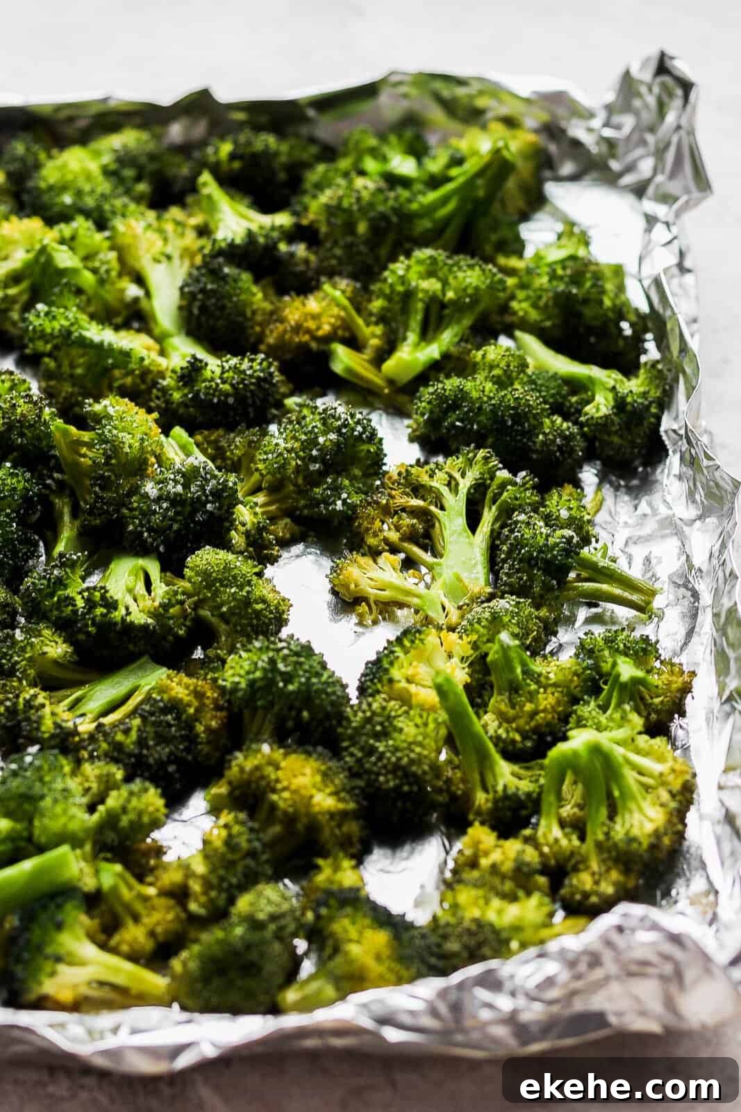 Easy smoked broccoli in an aluminum foil boat but off the smoker.