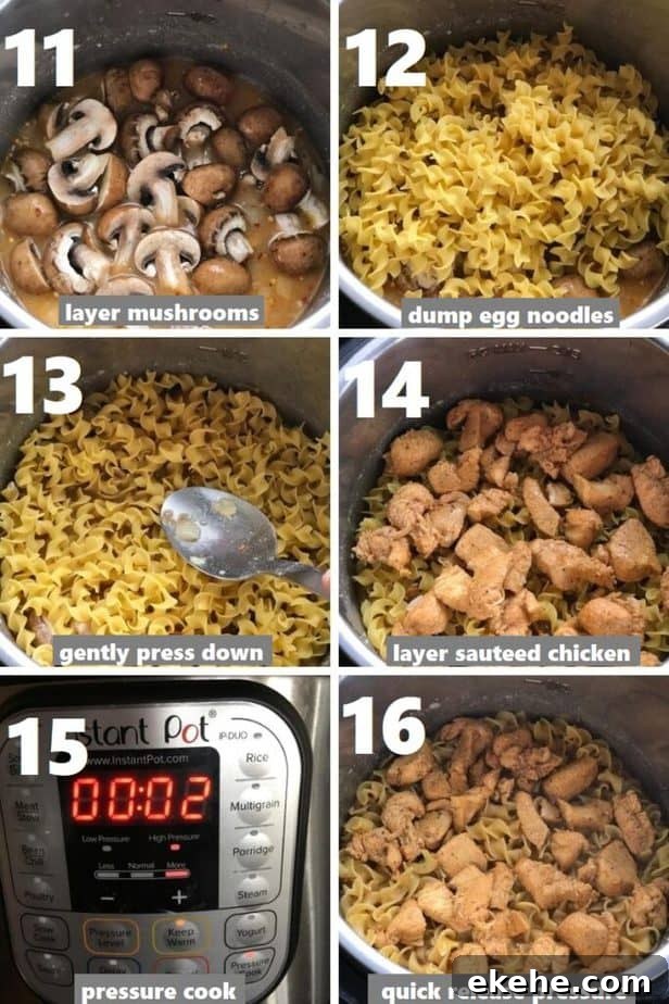 pressure cooking noodles, chicken and mushrooms in instant pot