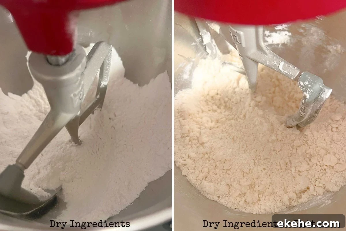 Photo grid of Dry Ingredients and Dry Ingredients plus Butter.
