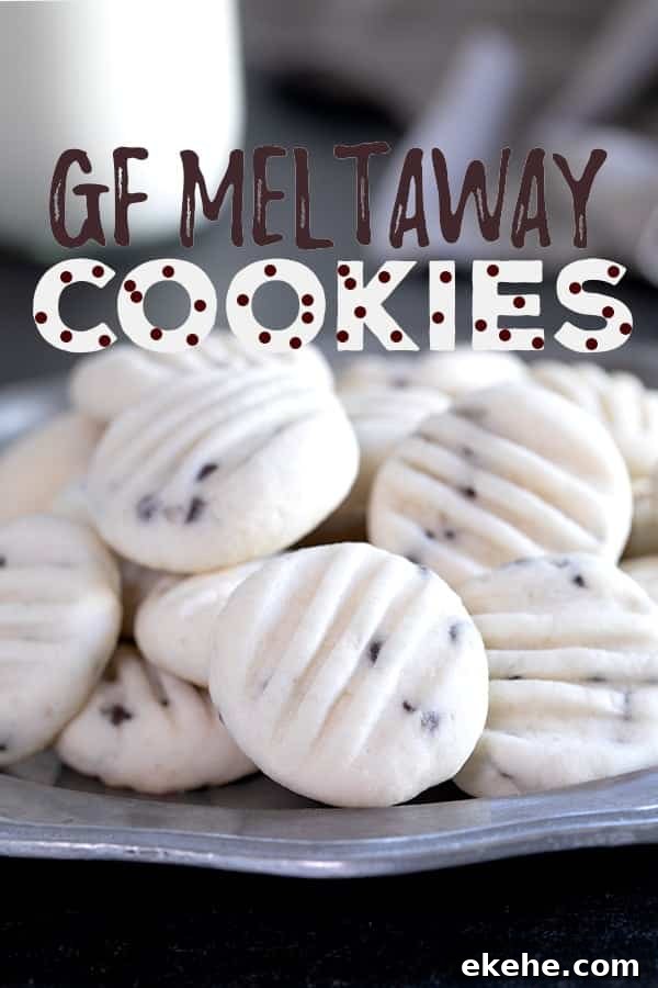 These delicate gluten free meltaway cookies are a cross between a butter cookie and shortbread, and really do melt in your mouth. Make them as drop cookies or roll them out and cut out shapes. #glutenfree #gf #cookies #Christmas #meltaway