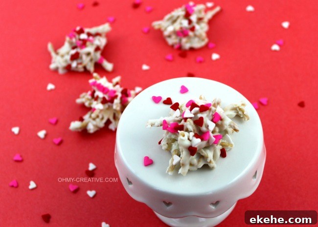 White Chocolate Valentine Haystacks Cookies close-up
