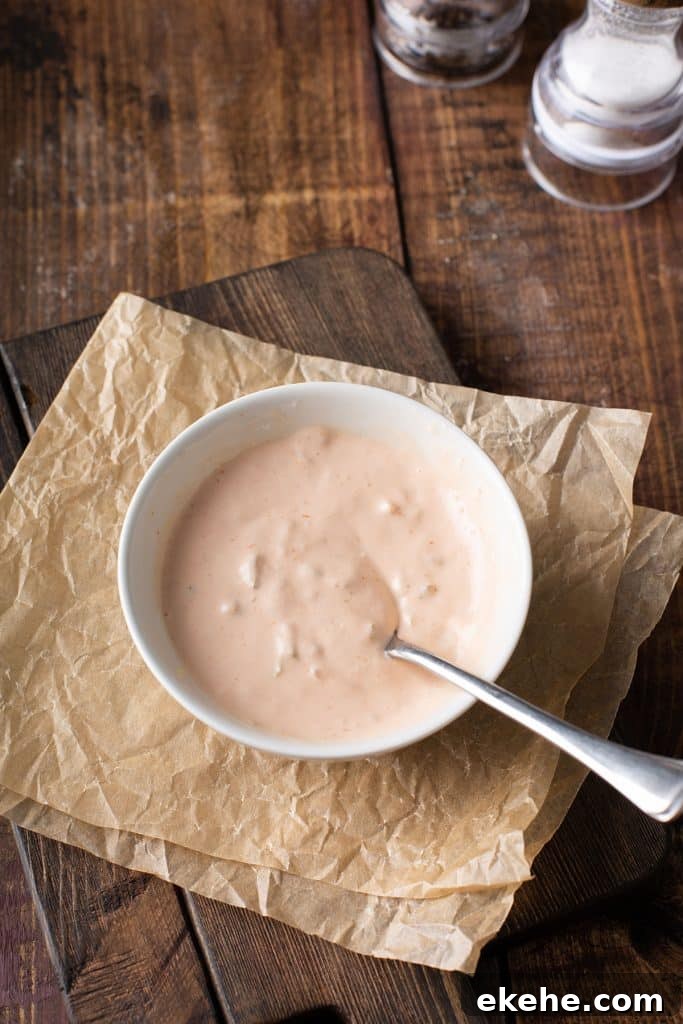 Russian dressing in a small white bowl