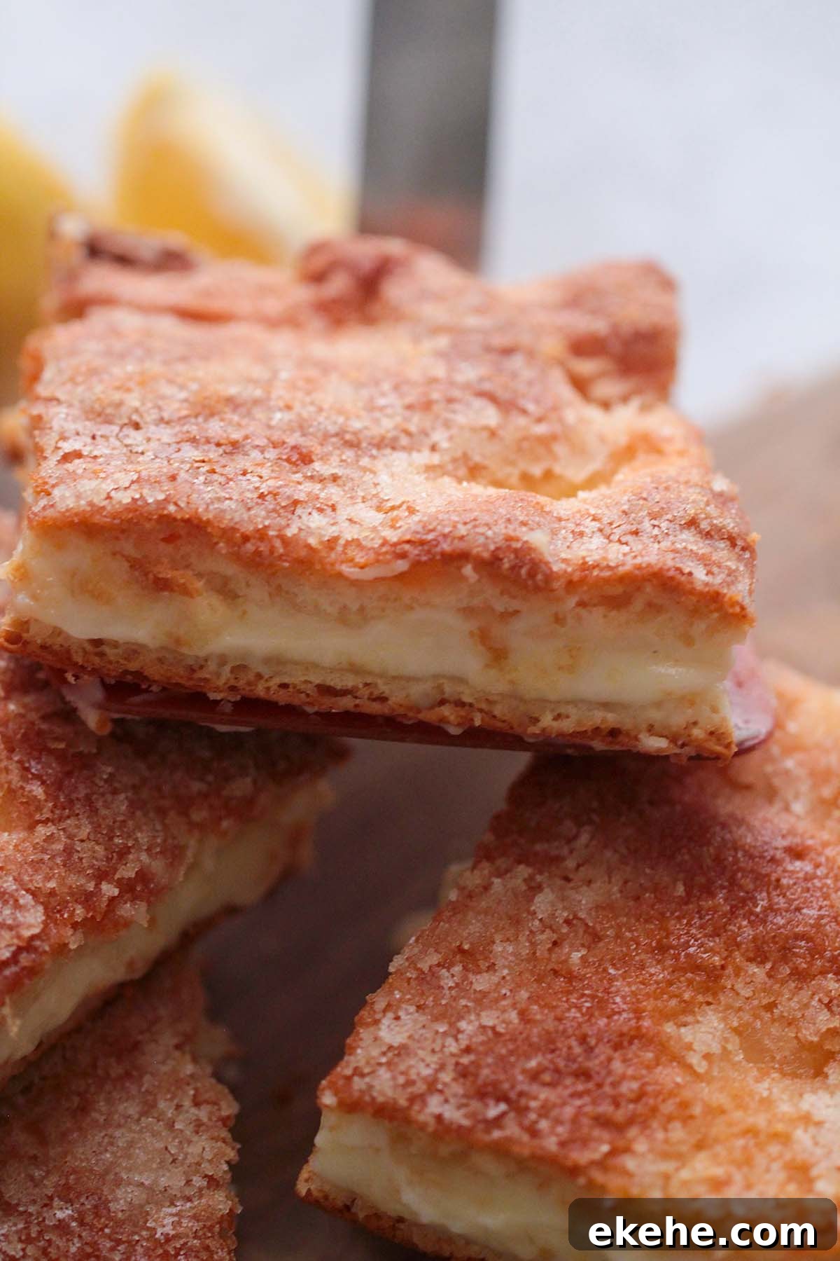 lemon cream cheese bars up close. 