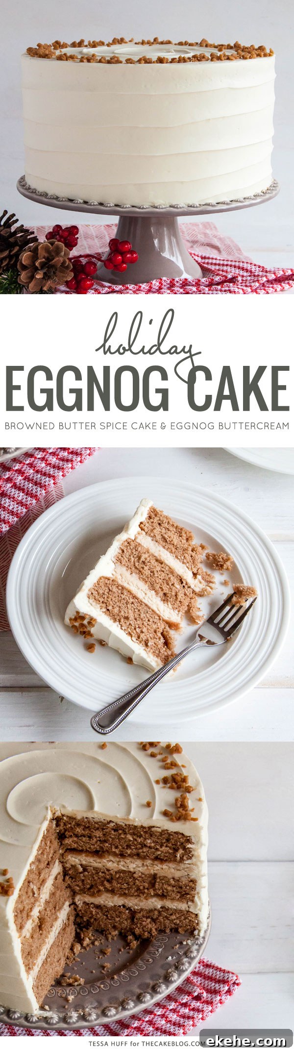 Eggnog Cake! A browned butter spice cake with eggnog buttercream, perfect for holiday entertaining & Christmas dessert | by Tessa Huff for TheCakeBlog.com