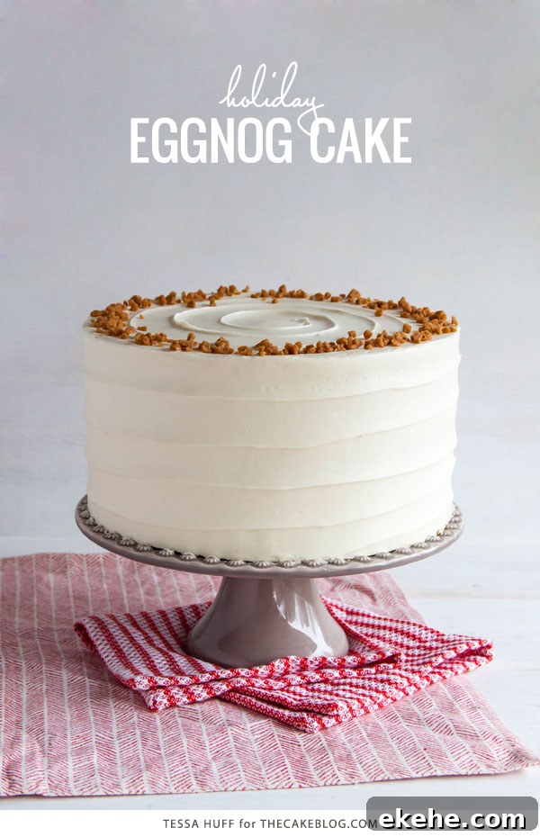 Eggnog Cake! A browned butter spice cake with eggnog buttercream, perfect for holiday entertaining & Christmas dessert | by Tessa Huff for TheCakeBlog.com