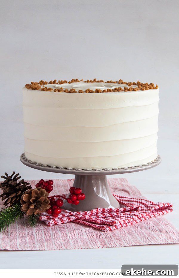 Eggnog Cake! A browned butter spice cake with eggnog buttercream, perfect for holiday entertaining & Christmas dessert | by Tessa Huff for TheCakeBlog.com
