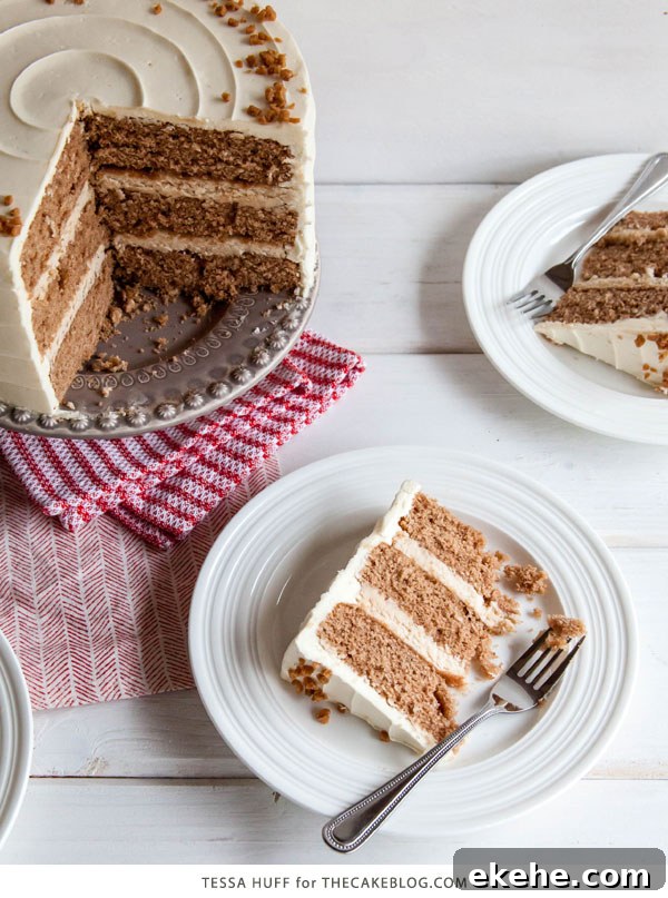 Eggnog Cake! A browned butter spice cake with eggnog buttercream, perfect for holiday entertaining & Christmas dessert | by Tessa Huff for TheCakeBlog.com