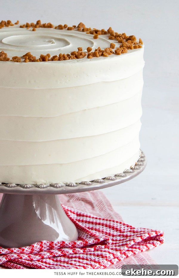 Eggnog Cake! A browned butter spice cake with eggnog buttercream, perfect for holiday entertaining & Christmas dessert | by Tessa Huff for TheCakeBlog.com