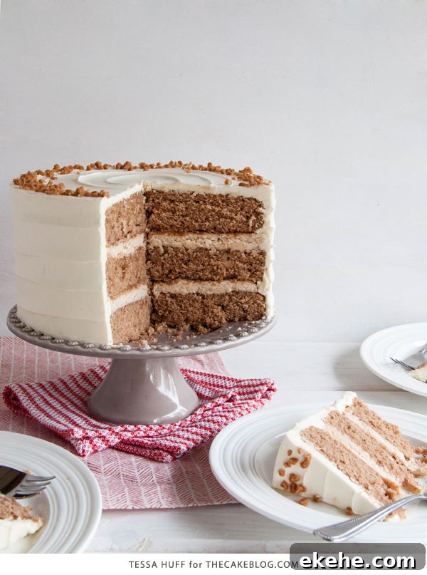 Eggnog Cake! A browned butter spice cake with eggnog buttercream, perfect for holiday entertaining & Christmas dessert | by Tessa Huff for TheCakeBlog.com