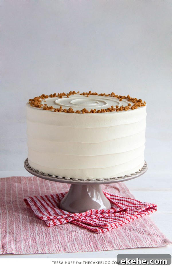 Eggnog Cake! A browned butter spice cake with eggnog buttercream, perfect for holiday entertaining & Christmas dessert | by Tessa Huff for TheCakeBlog.com