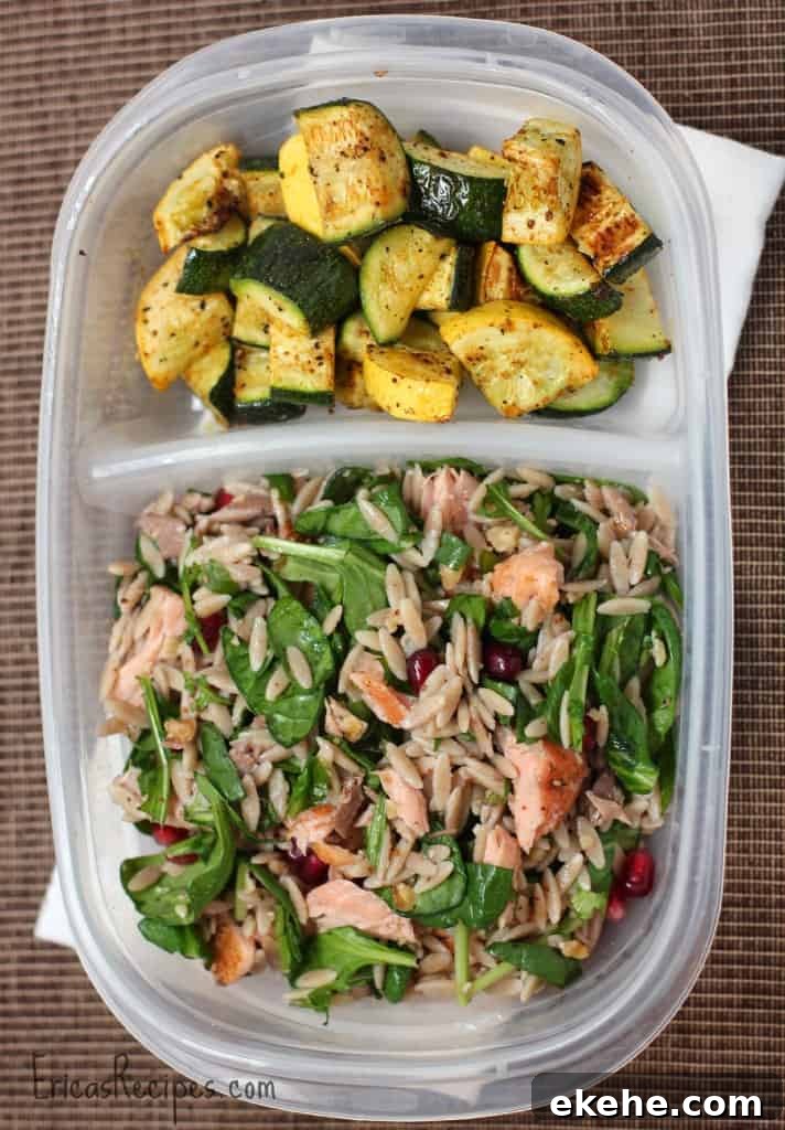 Orzo Power Salad with Salmon, Walnuts, and Greens