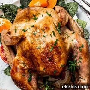 Easy roasted turkey made with garlic, fresh herbs, and butter.