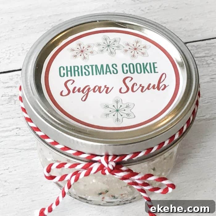 Christmas Cookie Sugar Scrub jar with labeled lid