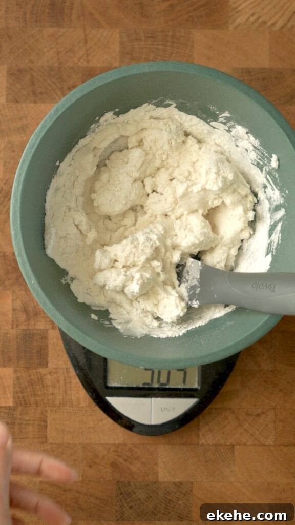 Halfway done mixing the dough for palitaw
