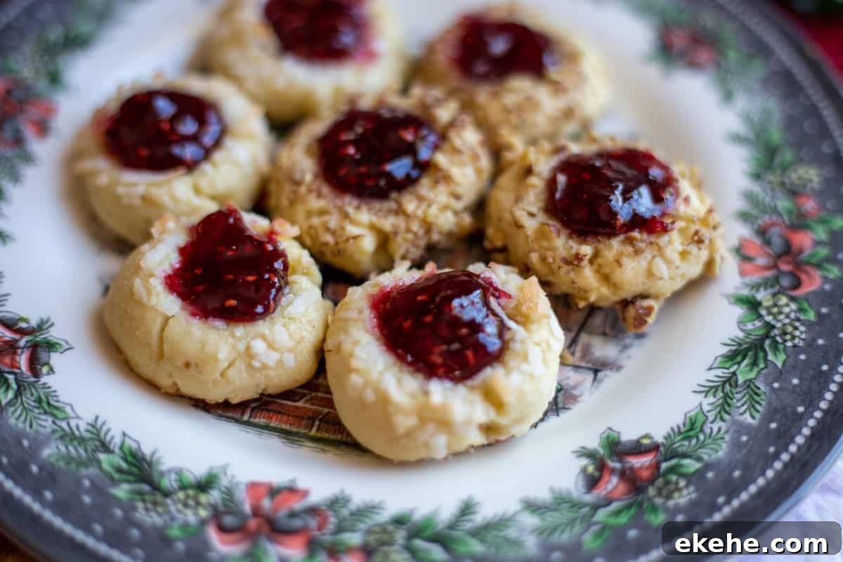 shortbread jam thumbprint cookies on plate