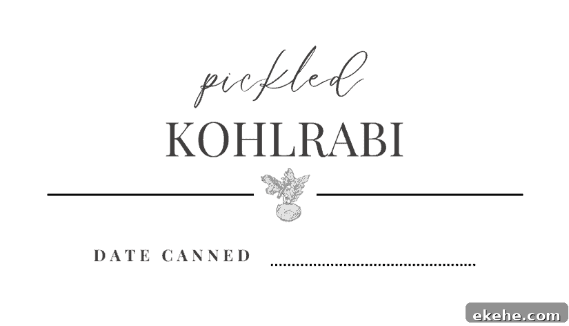 Pickled Kohlrabi jar label for printing to tie around jar of pickles.